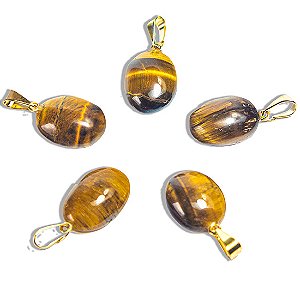 10 Pingente Nlux Mini Cabochão Olho de Tigre Pino Dourado Atacado