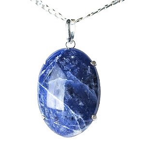10 Pingente Cabochão Sodalita Azul Natural Garra Pino Prateado Atacado