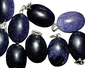 05 Pingente Cabochão Pedra Estrela Azul Pino e Perinha Prata 950 Atacado