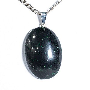 05 Pingente Cabochão Oval Pedra Estrela Verde Pino Prateado Atacado