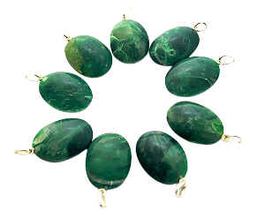 10 Pingente Cabochão Oval Jade Verde de MG Pino Prateado Atacado