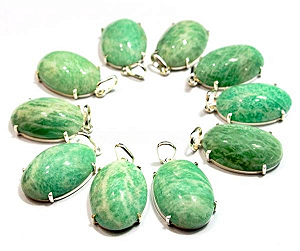 05 Pingente Cabochão Amazonita Verde Prateado Garra Atacado