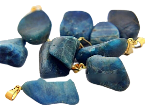 10 Pingente Pedrinha Apatita Azul Rolado Natural Pino Dourado Atacado