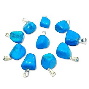 03 Pingente Pedrinha Howlita Azul Prateado Atacado
