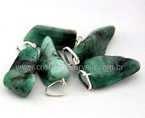 10 Pingente Pedrinha Esmeralda Natural  Prateado Atacado