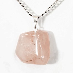 03 Pingente Pedrinha Quartzo Rosa Rolado Pino Prateado Atacado