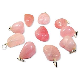 05 Pingente Pedrinha Quartzo Rosa Montagem Prata 950 Atacado