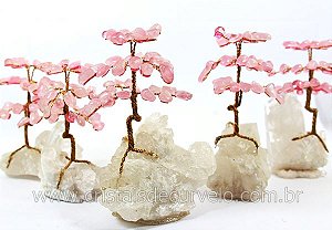 100 Árvore Felicidade Pedra Quartzo Rosa na Drusa Atacado