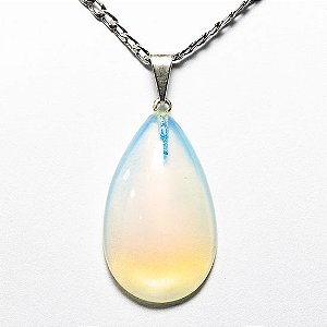 03 Pingente Gota Opalina ou Pedra da Lua Montagem Pino Prateado Atacado
