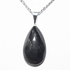 10 Pingente Gota Quartzo Preto Montagem Pino e Presilha Prateado Atacado