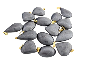 05 Pingente Gota Hematita Pedra Natural Montagem Pino Dourado Atacado