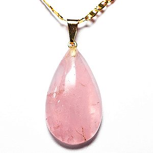 05 Pingente Gota Quartzo Rosa Pedra Natural Montagem Pino Dourada Atacado