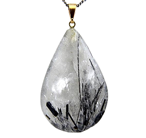 03 Pingente Gota Cristal Incrustado Turmalina Preta Pino Dourado Atacado