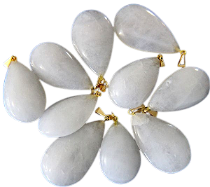 05 Pingente Gota Quartzo Leitoso Pedra Natural Montagem Dourado Atacado