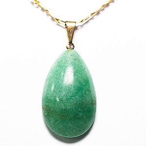 05 Pingente Gota Quartzo Verde Pedra Natural Montagem Dourado Atacado