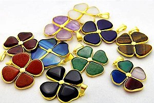 10 Pingente Trevo 4 Folhas Misto Montagem Envolto Dourado