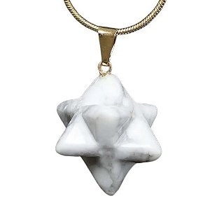 10 Pingente Merkabah Pedra Howlita Branca Pino e Presilha Prateada Atacado