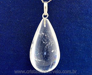 10 Pingente Gota Pedra Cristal Castoação Prata 950 Pino e Perinha