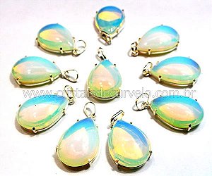 5 Pingente Gota Pedra Lua Opalina Prata 950 Garra