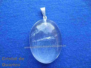 1000 Pingente Cabochão CRISTAL Pedra Natural Pino Banhado Prata