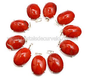 05 Pingente Cabochão Jaspe Vermelho Garra na Prata 950  Atacado