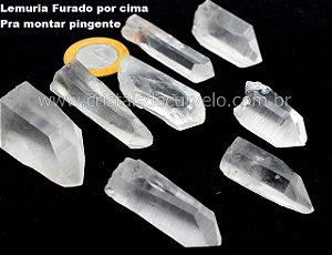 10 Mini Pontinha Cristal Lemuria Furado Por Cima Média 35mm Atacado