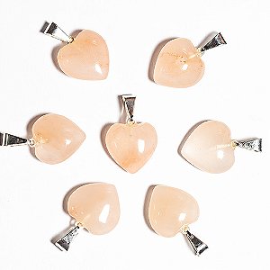 05 Pingente Mini Coração Quartzo Goiaba Pedra Natural Prateado ATACADO