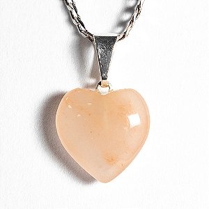 03 Pingente Mini Coração Quartzo Goiaba Pedra Natural Prateado ATACADO