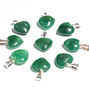 10 Pingente Mini Coração Quartzo Verde Pedra Natural Prateado ATACADO