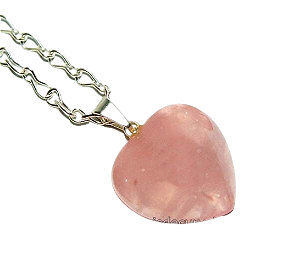 Pingente Coração Quartzo Rosa com Correntinha Prateada