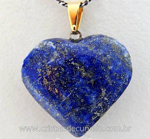 Pingente CORAÇÃO LAPIS LAZULI Pedra Natural Castoação Banhado Dourado