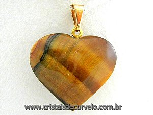 50 Pingente CORAÇÃO Pedra Olho de Tigre Natural Montagem Banho Flash Dourado