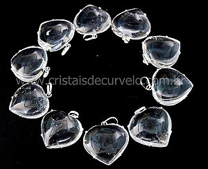 5 Pingente Coração Cristal Atacado Prata 950 Garra