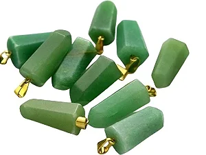 05 Pingente Pontinha Quartzo Verde Pino e Presilha Dourado Atacado