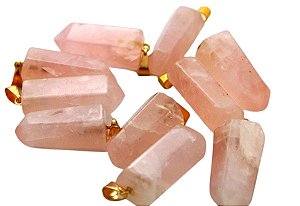 05 Pingente Pontinha Quartzo Rosa Pino e Presilha Dourado Atacado
