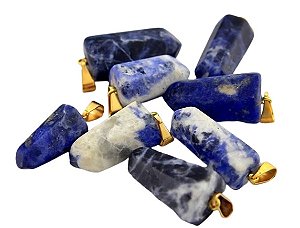 10 Pingente Pontinha Sodalita Azul Presilha e Pino Dourado Atacado