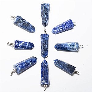 03 Pingente Pontinha Sodalita Azul Pino e Presilha Prata 950 Atacado