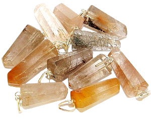 10 Pingente Pontinha Rutilo Natural Montagem Pino Prata 950 Atacado