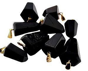 10 Pingente Pontinha Pedra Turmalina Preta Pino e Presilha Dourado Atacado