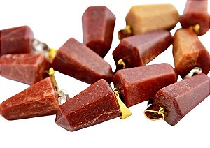 10 Pingente Pontinha Pedra Quartzo Vermelho Montagem Dourado Atacado