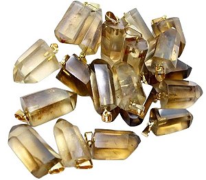 05 Pingente Pontinha Pedra Citrino Natural Não Bombardeado Dourado Atacado
