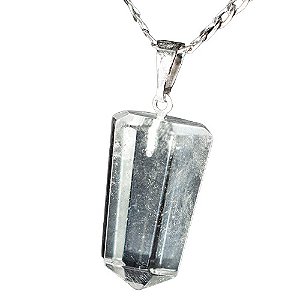05 Pingente Pontinha Pedra Quartzo Cristal Presilha Pino Prateado Atacado