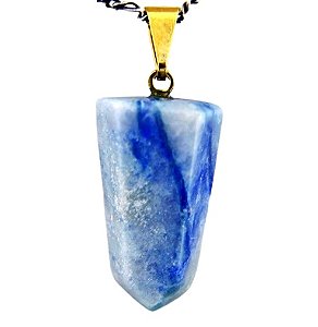 05 Pingente Pontinha Pedra Quartzo Azul Presilha e Pino Dourado Atacado