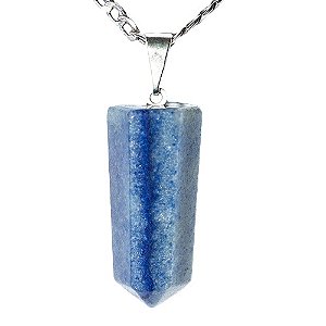 03 Pingente Pontinha Pedra Quartzo Azul Presilha e Pino Prateado Atacado