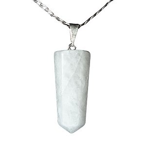 05 Pingente Pontinha Pedra Quartzo Leitoso Presilha Pino Prateado Atacado