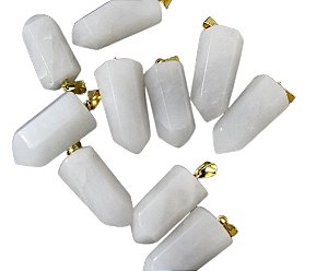 10 Pingente Pontinha Pedra Quartzo Leitoso Pino e Presilha Dourado Atacado