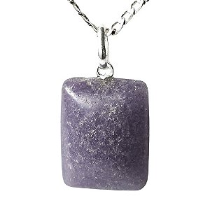 Pingente Retângulo Pedra Lepidolita Mica Roxa Pino Prata 950