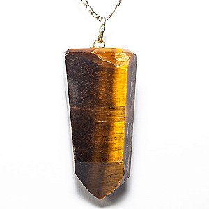 Colar Pontinha Olho Tigre 42mm Presilha e Pino Prata 950