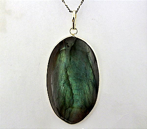 Colar Pedra Labradorita Cabochao Oval Gigante Prata 950
