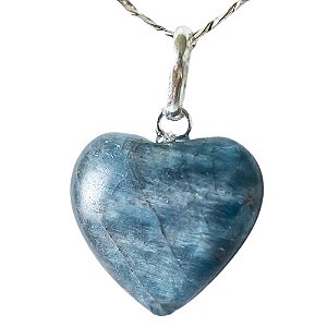 Colar Mini Coração Apatita Azul 15mm Natural Pino Prata 950
